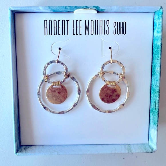 NWT Women’s Robert Lee Morris Silver/Gold Circle Drop Earrings - Picture 1 of 6